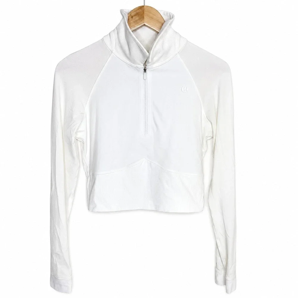Lululemon Take It In Stride Half Zip Long Sleeve Crop Top White Womens 8